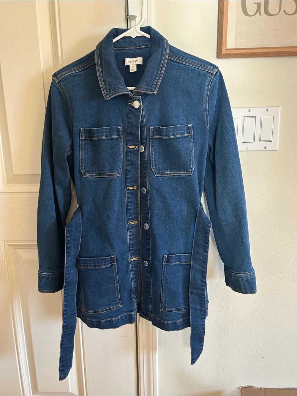 ON 34th Dark Blue Denim Belted Jean Jacket - Picture 2 of 6
